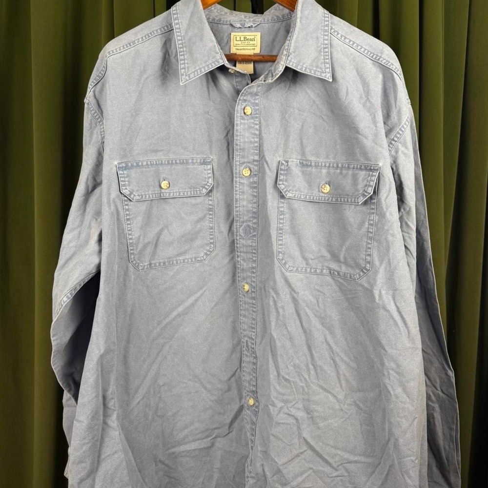LL Bean Vintage Blue Button Up Shirt Mens XL Tall Traditional Fit 270134
